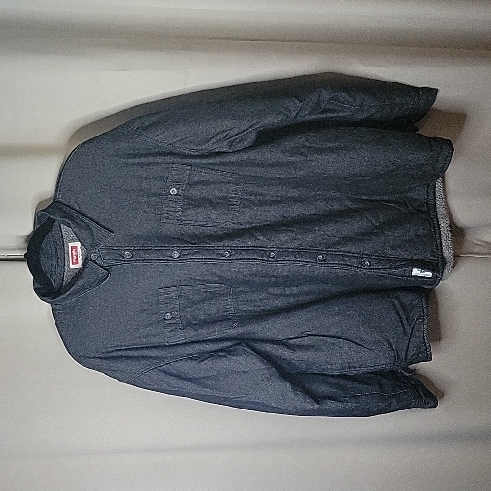 Wrangler Mens Jacket Coat Denim Button Down Faux Sherpa Lined Black